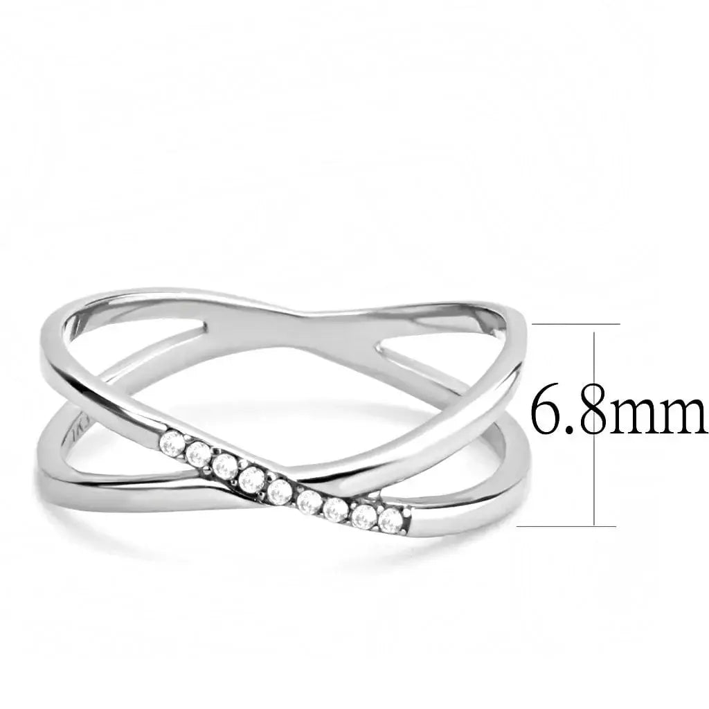 Alamode High polished (no plating) Stainless Steel Ring with AAA Grade CZ in Clear - Alamode - Flyclothing LLC