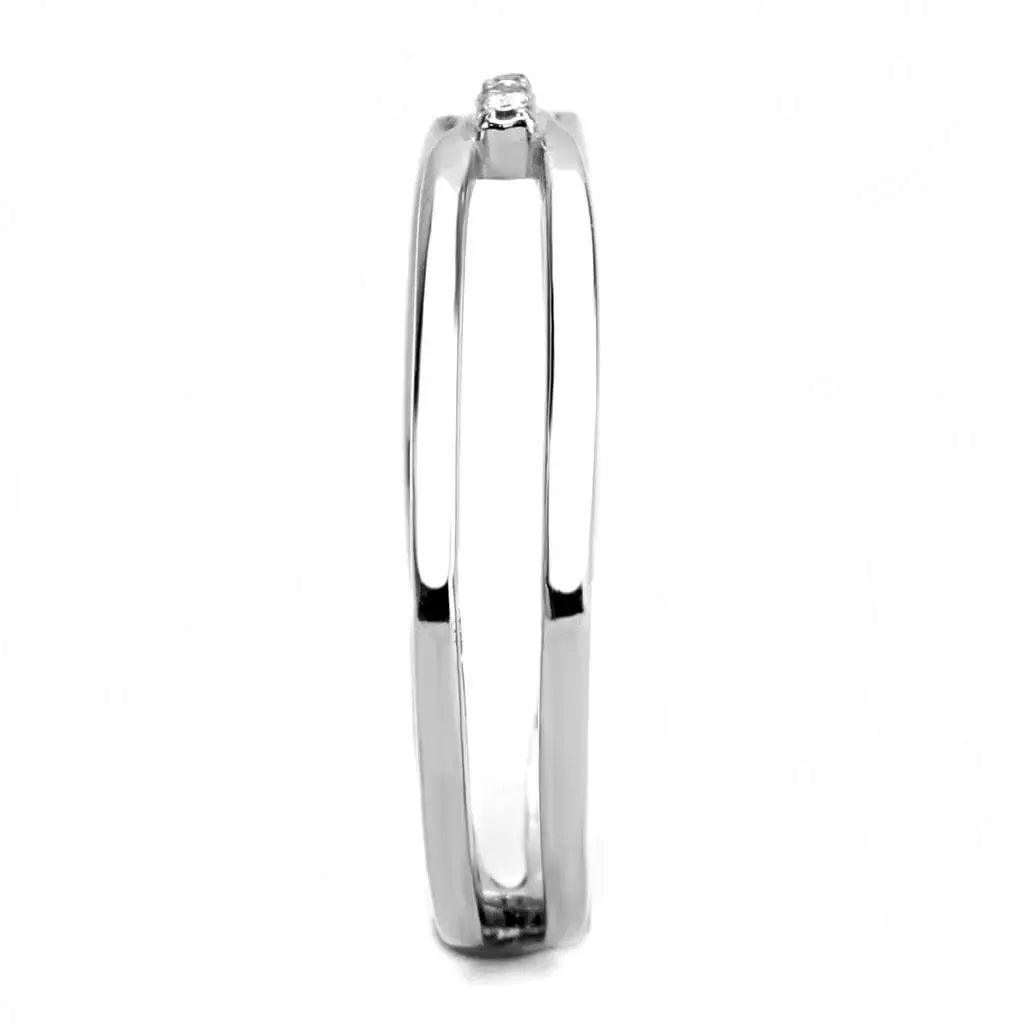 Alamode High polished (no plating) Stainless Steel Ring with AAA Grade CZ in Clear - Alamode - Flyclothing LLC