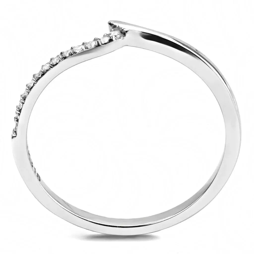 Alamode High polished (no plating) Stainless Steel Ring with AAA Grade CZ in Clear - Alamode - Flyclothing LLC