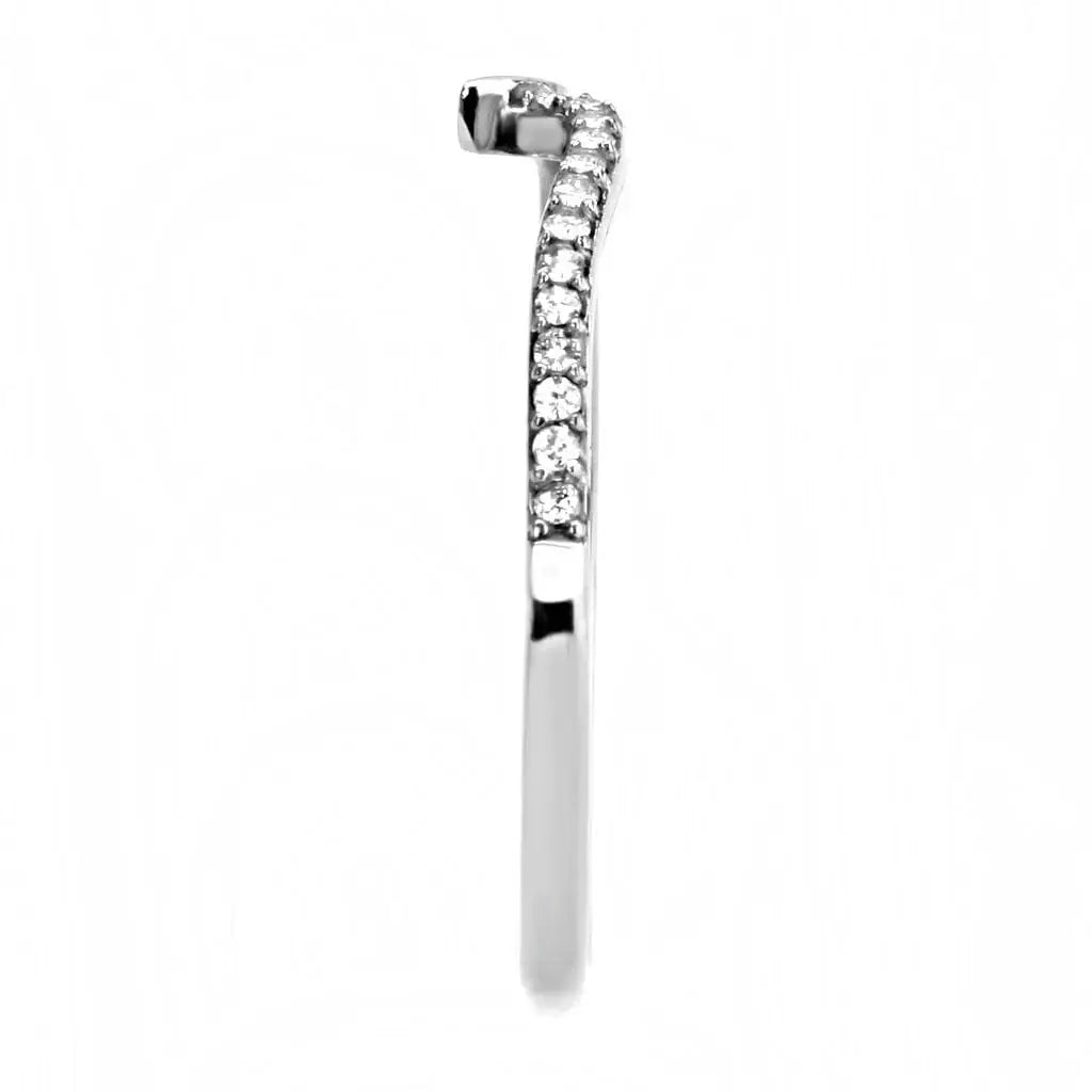 Alamode High polished (no plating) Stainless Steel Ring with AAA Grade CZ in Clear - Alamode - Flyclothing LLC
