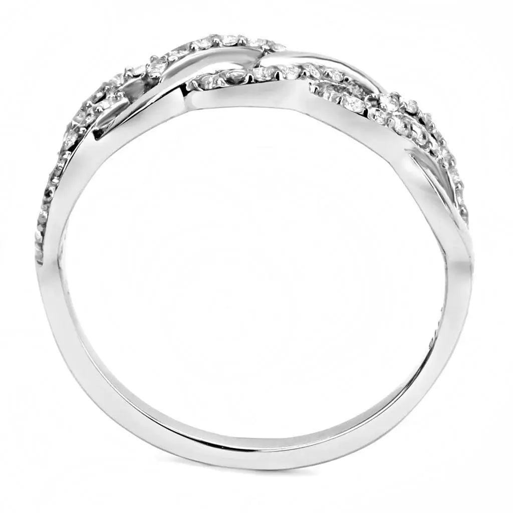 Alamode High polished (no plating) Stainless Steel Ring with AAA Grade CZ in Clear - Alamode - Flyclothing LLC