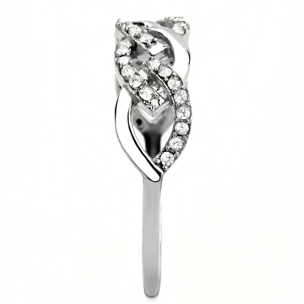 Alamode High polished (no plating) Stainless Steel Ring with AAA Grade CZ in Clear - Alamode - Flyclothing LLC