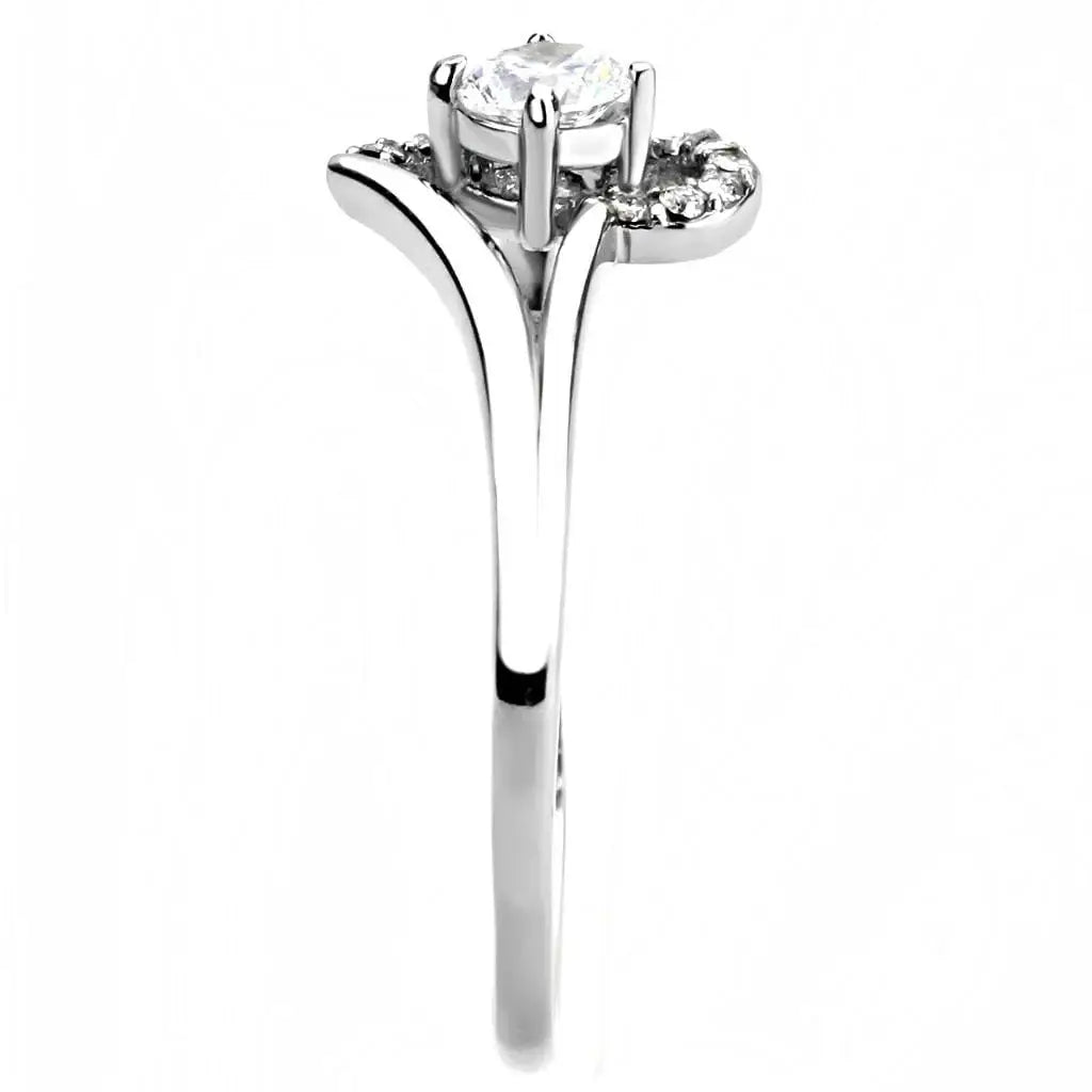 Alamode High polished (no plating) Stainless Steel Ring with AAA Grade CZ in Clear - Alamode - Flyclothing LLC