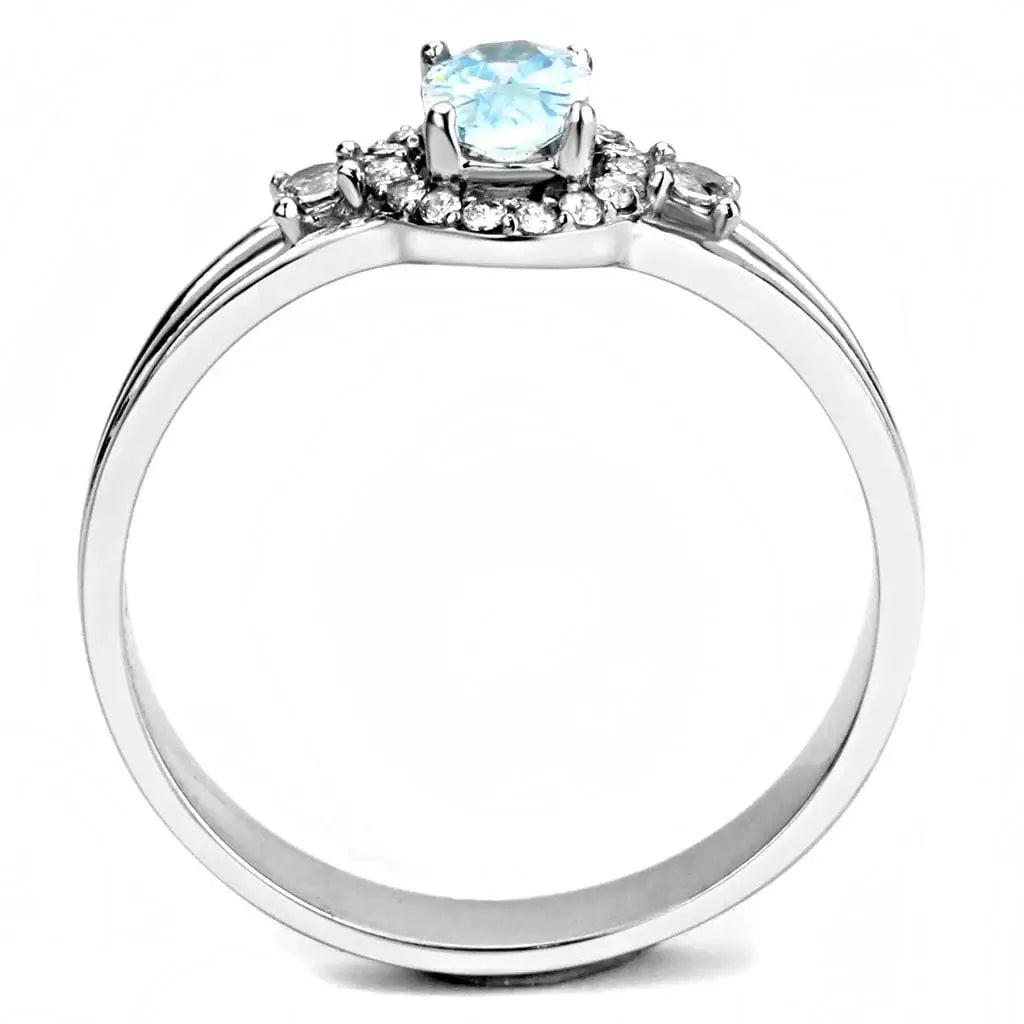 Alamode High polished (no plating) Stainless Steel Ring with AAA Grade CZ in Sea Blue - Alamode - Flyclothing LLC