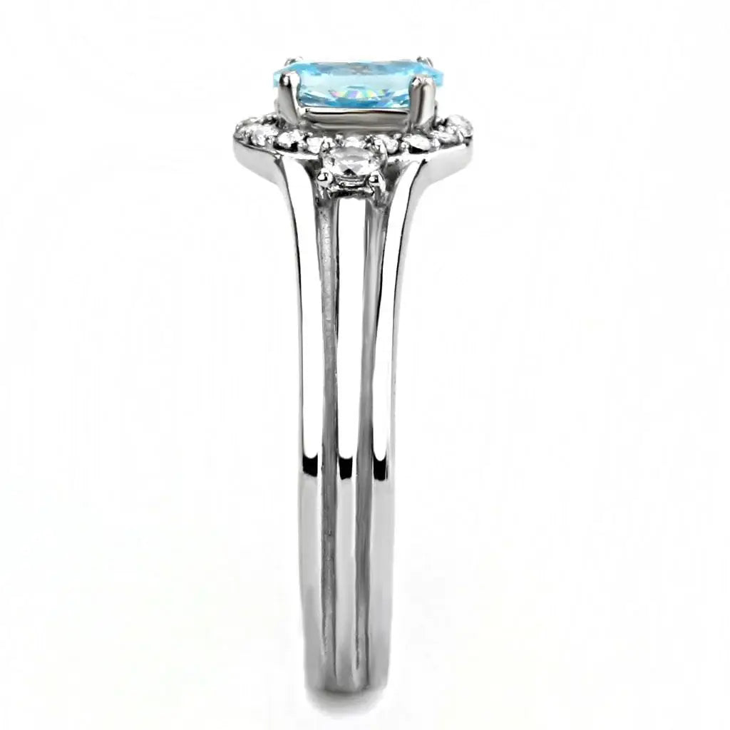 Alamode High polished (no plating) Stainless Steel Ring with AAA Grade CZ in Sea Blue - Alamode - Flyclothing LLC