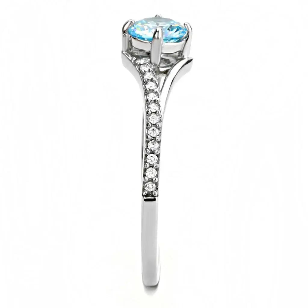 Alamode High polished (no plating) Stainless Steel Ring with AAA Grade CZ in Sea Blue - Alamode - Flyclothing LLC
