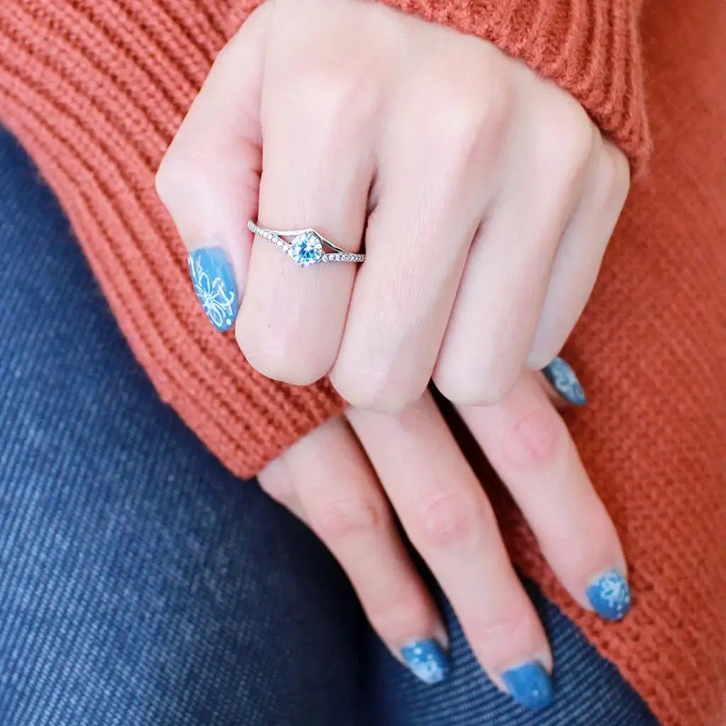 Alamode High polished (no plating) Stainless Steel Ring with AAA Grade CZ in Sea Blue - Alamode - Flyclothing LLC