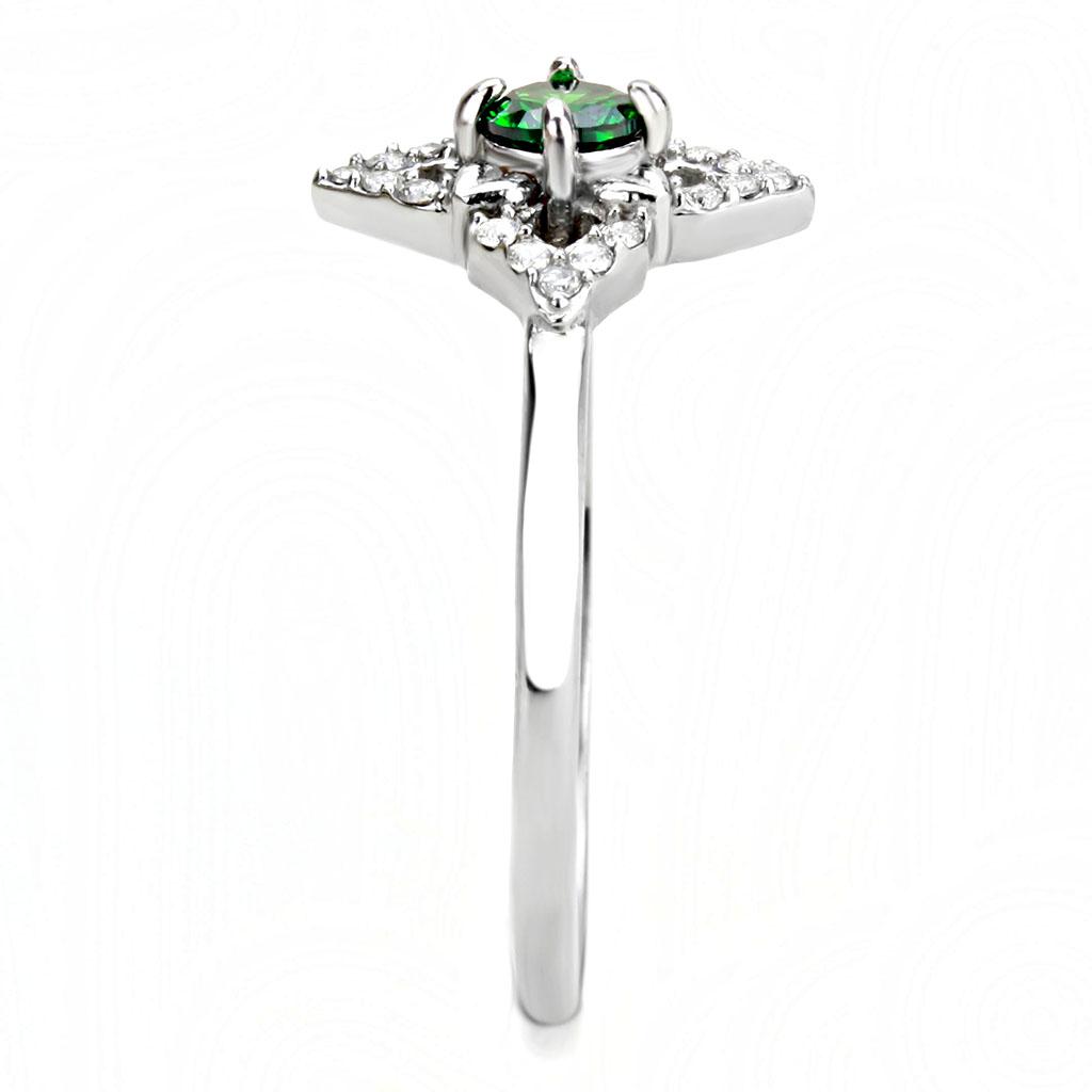 Alamode High polished (no plating) Stainless Steel Ring with AAA Grade CZ in Emerald