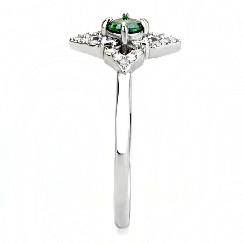 Alamode High polished (no plating) Stainless Steel Ring with AAA Grade CZ in Emerald - Alamode - Flyclothing LLC