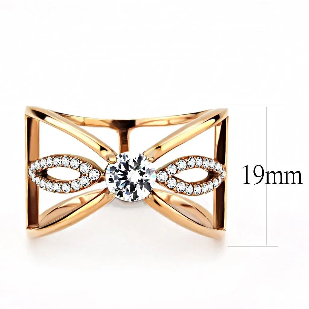 Alamode IP Rose Gold(Ion Plating) Stainless Steel Ring with AAA Grade CZ in Clear - Alamode - Flyclothing LLC
