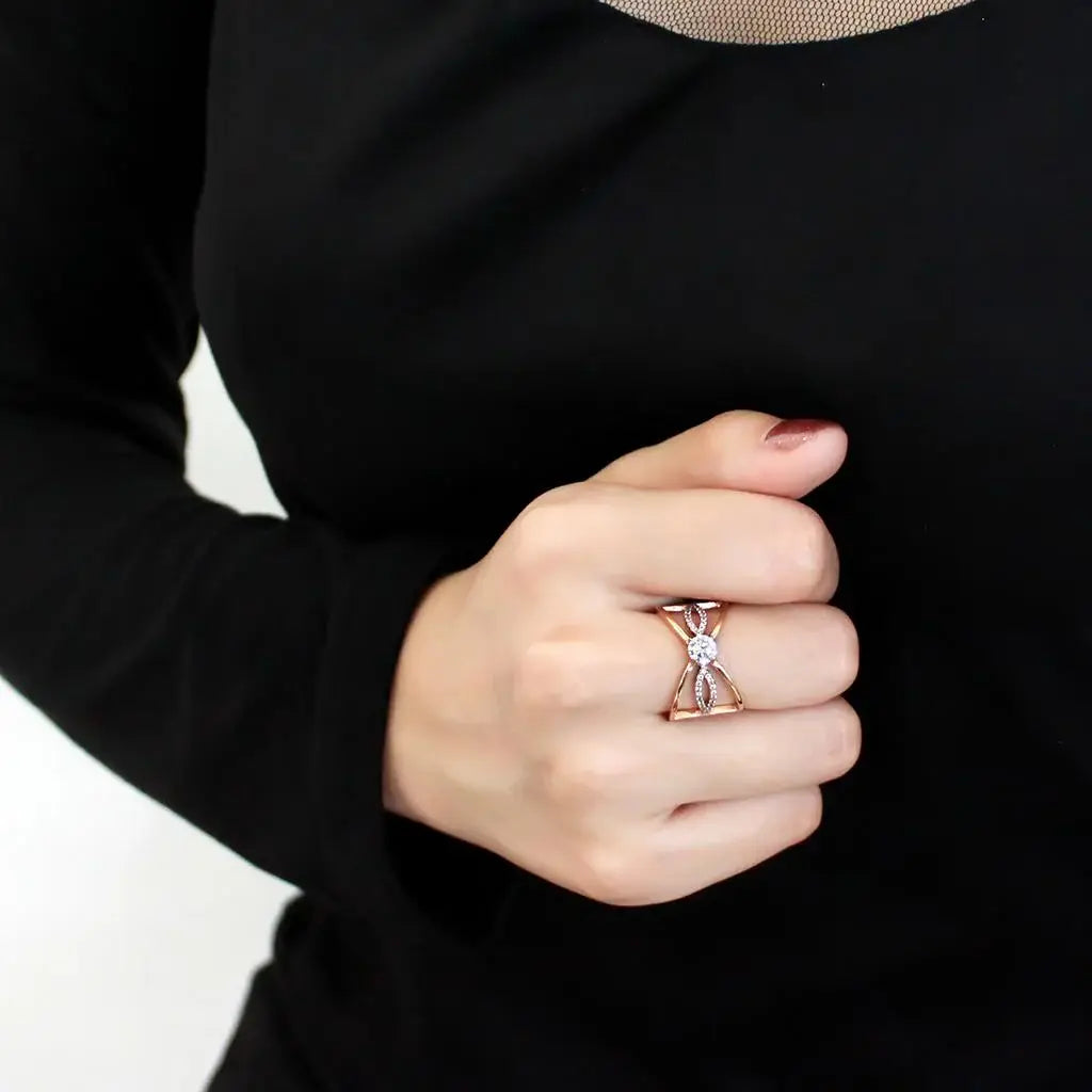 Alamode IP Rose Gold(Ion Plating) Stainless Steel Ring with AAA Grade CZ in Clear - Alamode - Flyclothing LLC