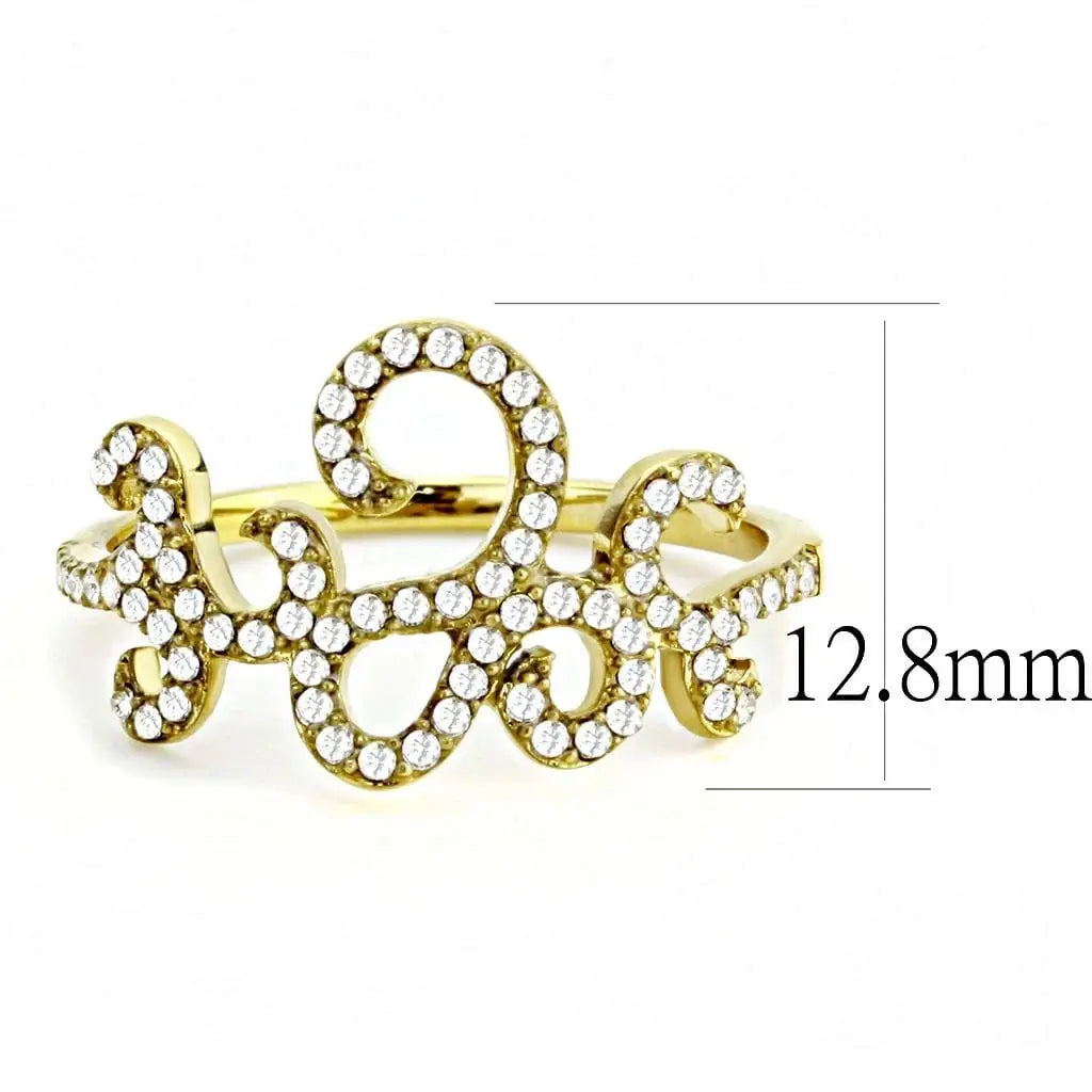 Alamode IP Gold(Ion Plating) Stainless Steel Ring with AAA Grade CZ in Clear - Alamode - Flyclothing LLC