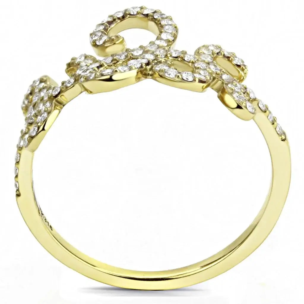 Alamode IP Gold(Ion Plating) Stainless Steel Ring with AAA Grade CZ in Clear - Alamode - Flyclothing LLC