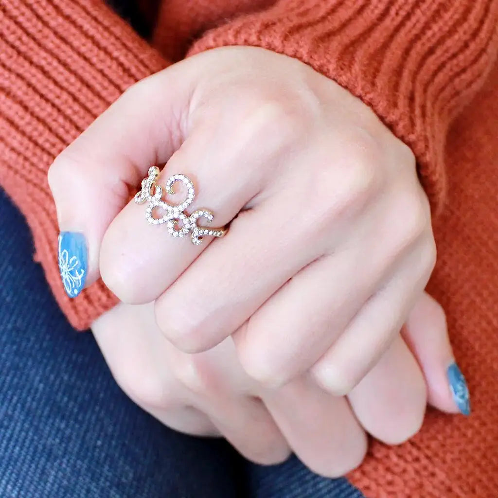Alamode IP Gold(Ion Plating) Stainless Steel Ring with AAA Grade CZ in Clear - Alamode - Flyclothing LLC