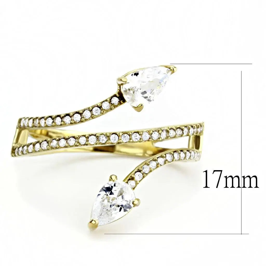 Alamode IP Gold(Ion Plating) Stainless Steel Ring with AAA Grade CZ in Clear - Alamode - Flyclothing LLC