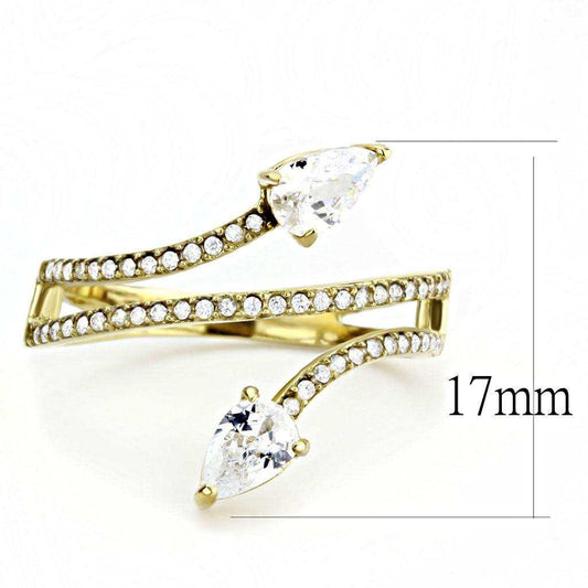 Alamode IP Gold(Ion Plating) Stainless Steel Ring with AAA Grade CZ in Clear - Alamode - Flyclothing LLC
