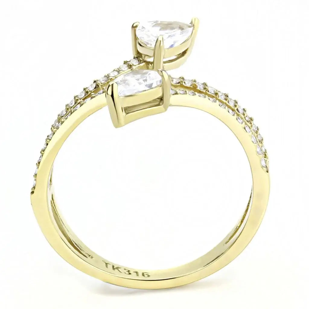 Alamode IP Gold(Ion Plating) Stainless Steel Ring with AAA Grade CZ in Clear - Alamode - Flyclothing LLC