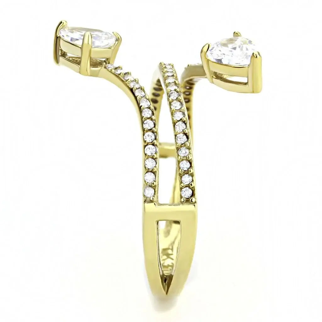 Alamode IP Gold(Ion Plating) Stainless Steel Ring with AAA Grade CZ in Clear - Alamode - Flyclothing LLC