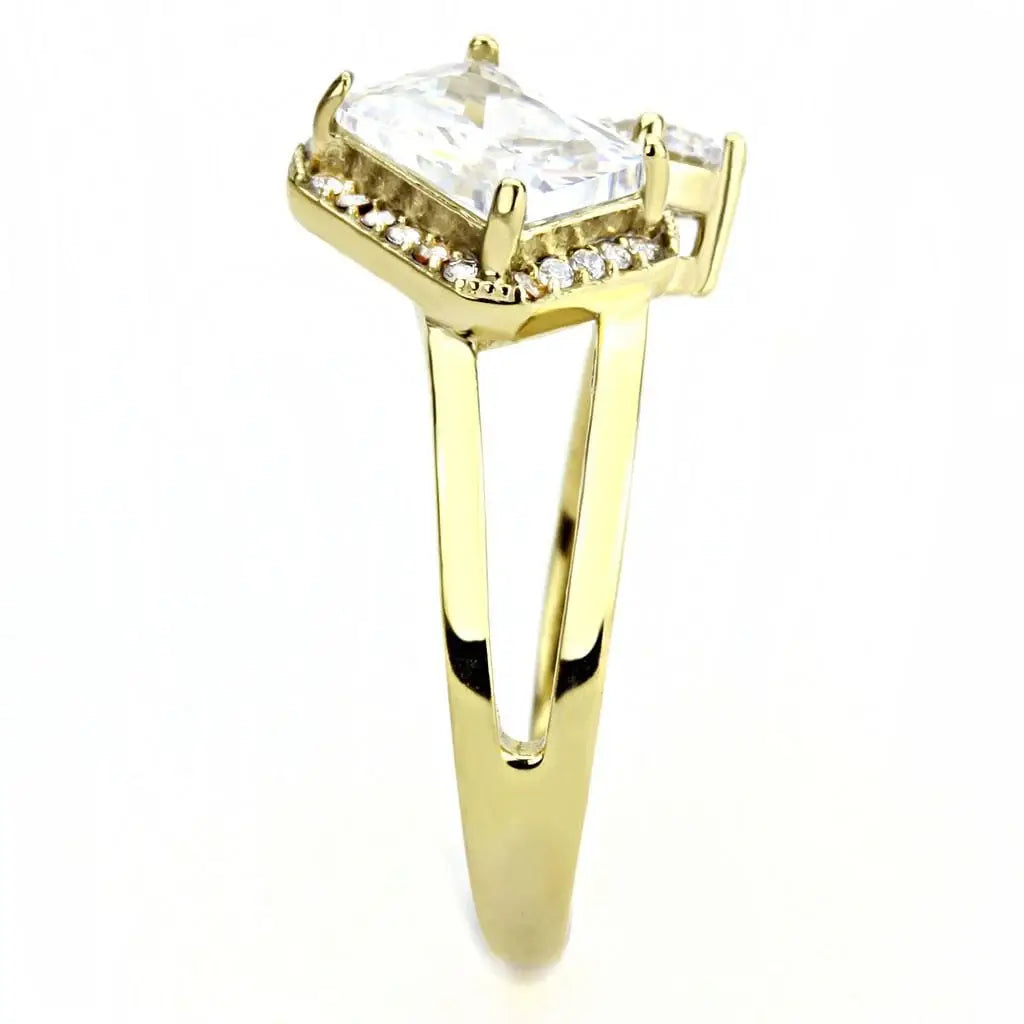 Alamode IP Gold(Ion Plating) Stainless Steel Ring with AAA Grade CZ in Clear - Alamode - Flyclothing LLC