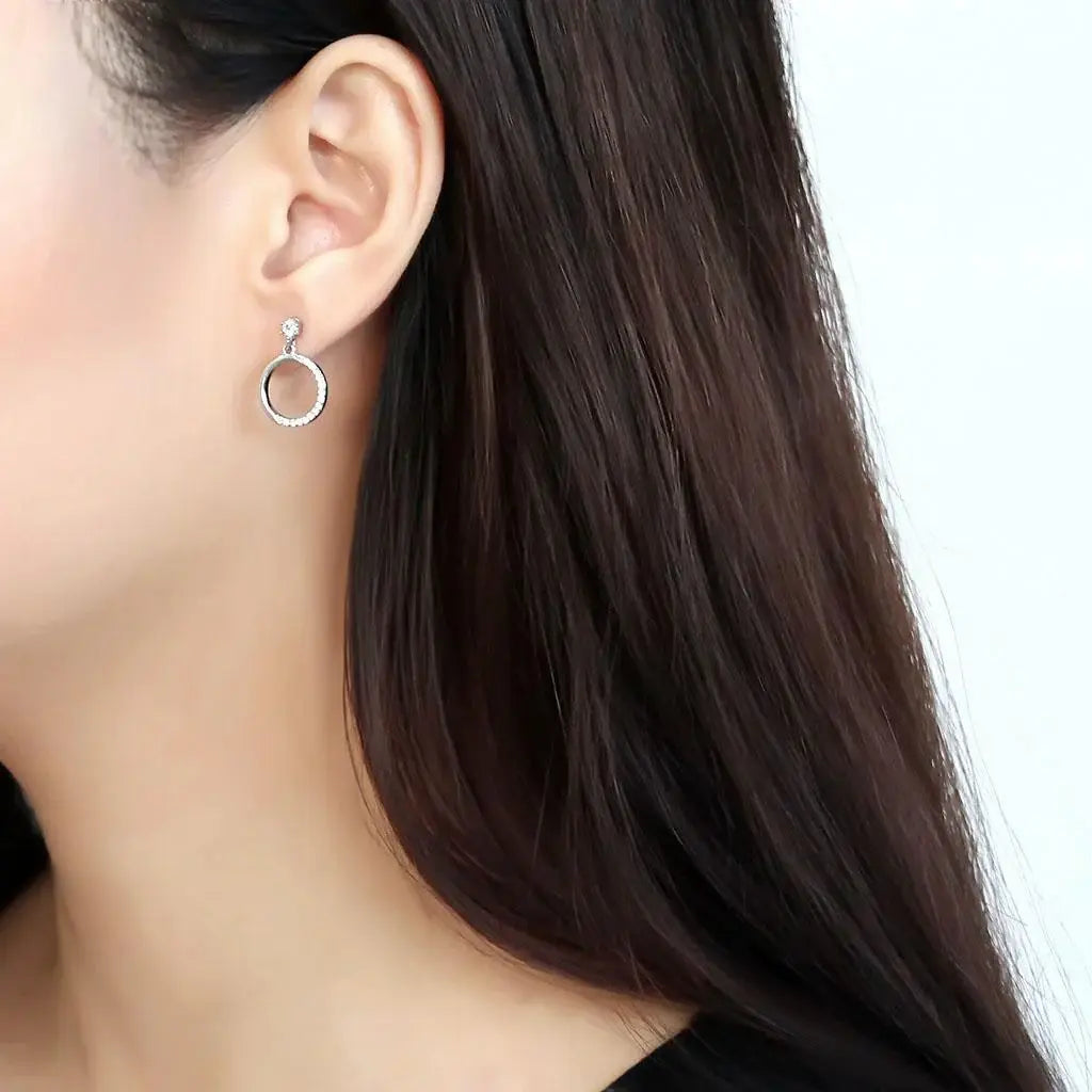 Alamode High polished (no plating) Stainless Steel Earrings with AAA Grade CZ in Clear - Alamode - Flyclothing LLC