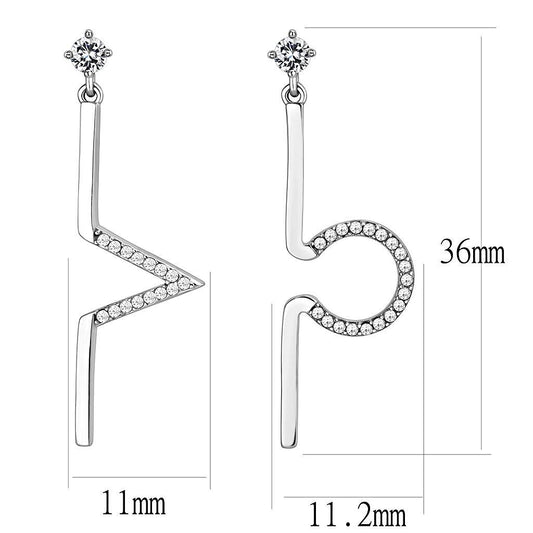 Alamode High polished (no plating) Stainless Steel Earrings with AAA Grade CZ in Clear - Alamode