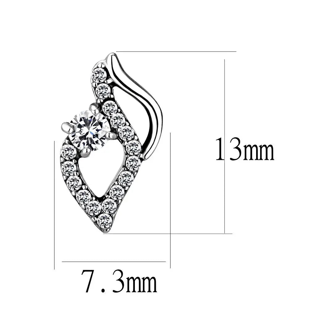 Alamode High polished (no plating) Stainless Steel Earrings with AAA Grade CZ in Clear - Alamode - Flyclothing LLC