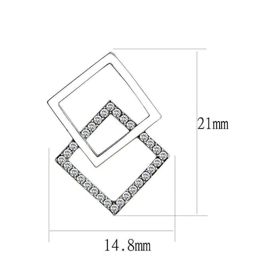 Alamode High polished (no plating) Stainless Steel Earrings with AAA Grade CZ in Clear - Alamode - Flyclothing LLC