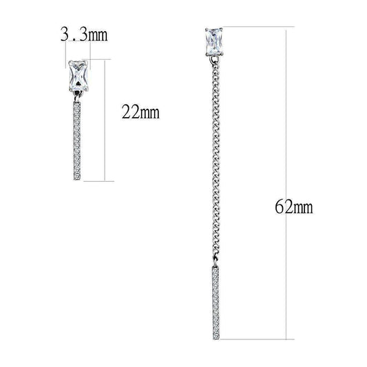 Alamode High polished (no plating) Stainless Steel Earrings with AAA Grade CZ in Clear - Alamode - Flyclothing LLC