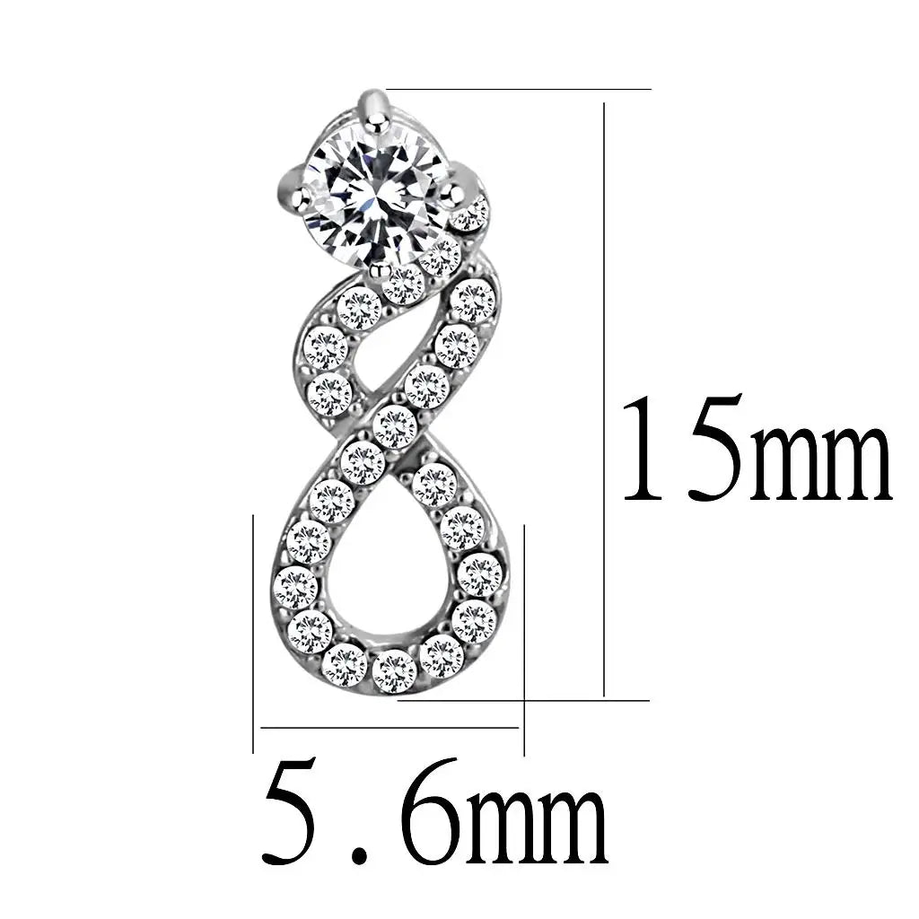 Alamode High polished (no plating) Stainless Steel Earrings with AAA Grade CZ in Clear - Alamode - Flyclothing LLC