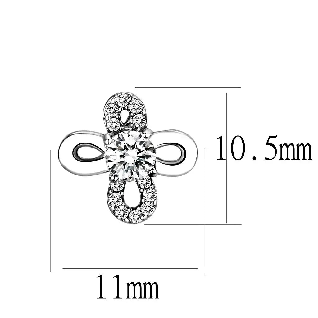 Alamode High polished (no plating) Stainless Steel Earrings with AAA Grade CZ in Clear - Alamode - Flyclothing LLC