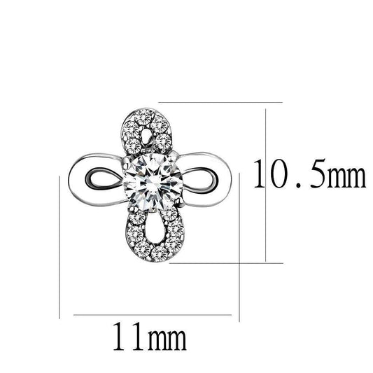 Alamode High polished (no plating) Stainless Steel Earrings with AAA Grade CZ in Clear - Alamode - Flyclothing LLC