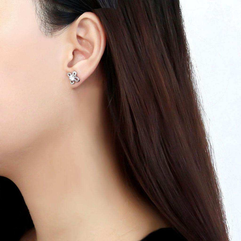 Alamode High polished (no plating) Stainless Steel Earrings with AAA Grade CZ in Clear - Alamode - Flyclothing LLC