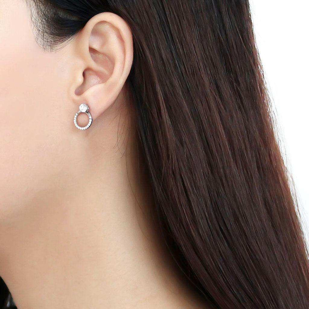 Alamode High polished (no plating) Stainless Steel Earrings with AAA Grade CZ in Clear - Alamode - Flyclothing LLC