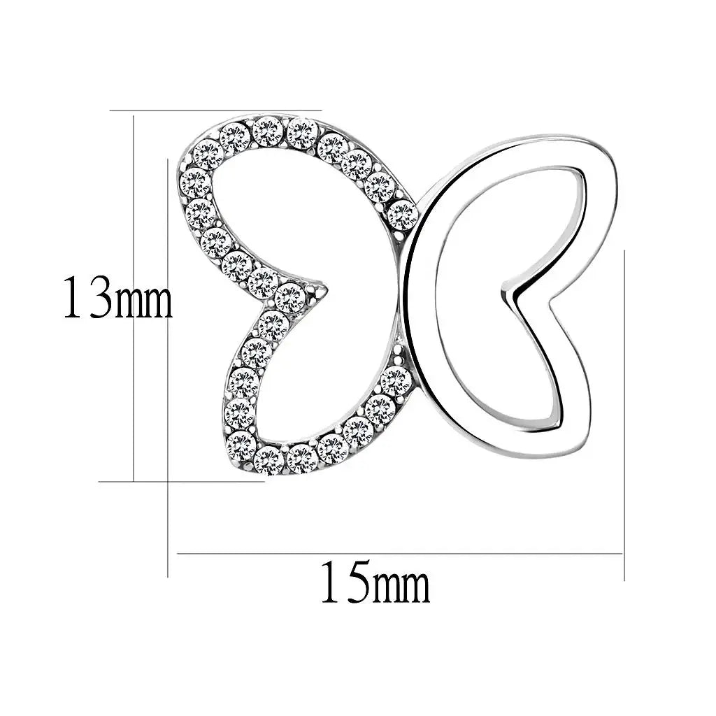 Alamode High polished (no plating) Stainless Steel Earrings with AAA Grade CZ in Clear - Alamode - Flyclothing LLC