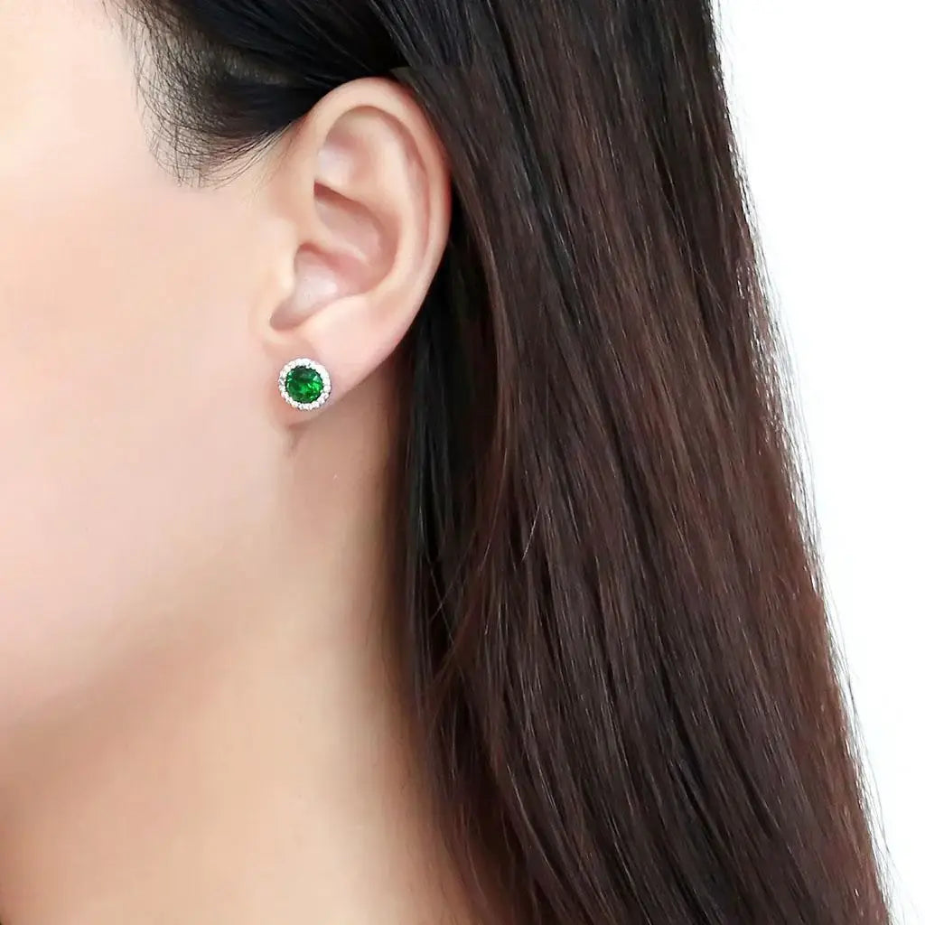 Alamode High polished (no plating) Stainless Steel Earrings with Synthetic Synthetic Glass in Emerald - Alamode - Flyclothing LLC