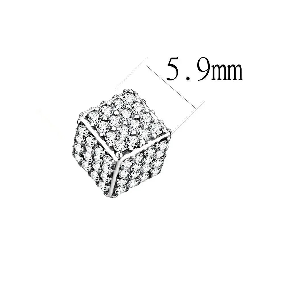 Alamode High polished (no plating) Stainless Steel Earrings with AAA Grade CZ in Clear - Alamode - Flyclothing LLC