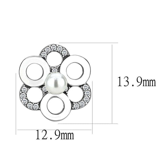 Alamode High polished (no plating) Stainless Steel Earrings with Synthetic Pearl in White - Alamode - Flyclothing LLC