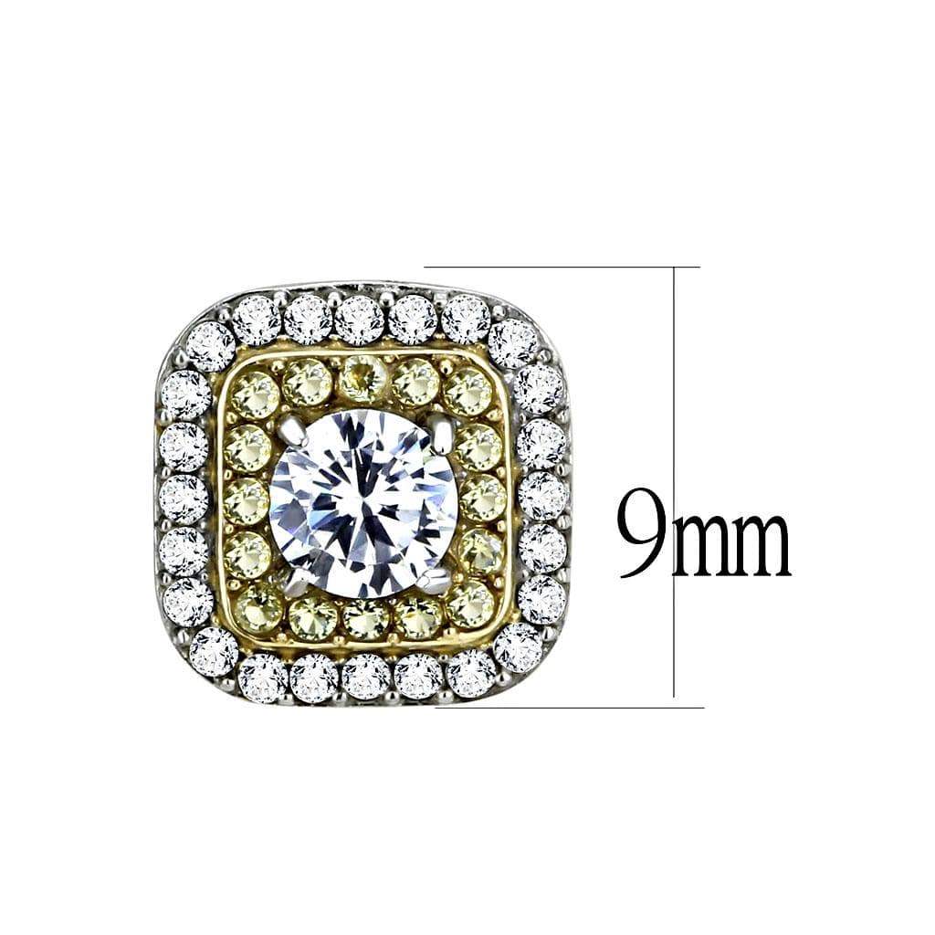 Alamode Two-Tone IP Gold (Ion Plating) Stainless Steel Earrings with AAA Grade CZ in Clear - Alamode - Flyclothing LLC