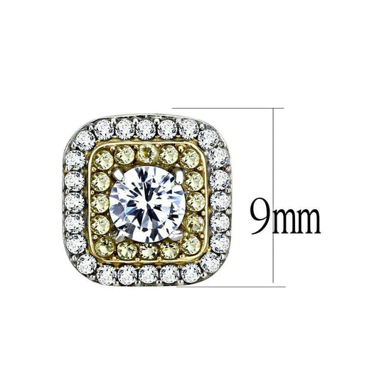 Alamode Two-Tone IP Gold (Ion Plating) Stainless Steel Earrings with AAA Grade CZ in Clear - Alamode - Flyclothing LLC