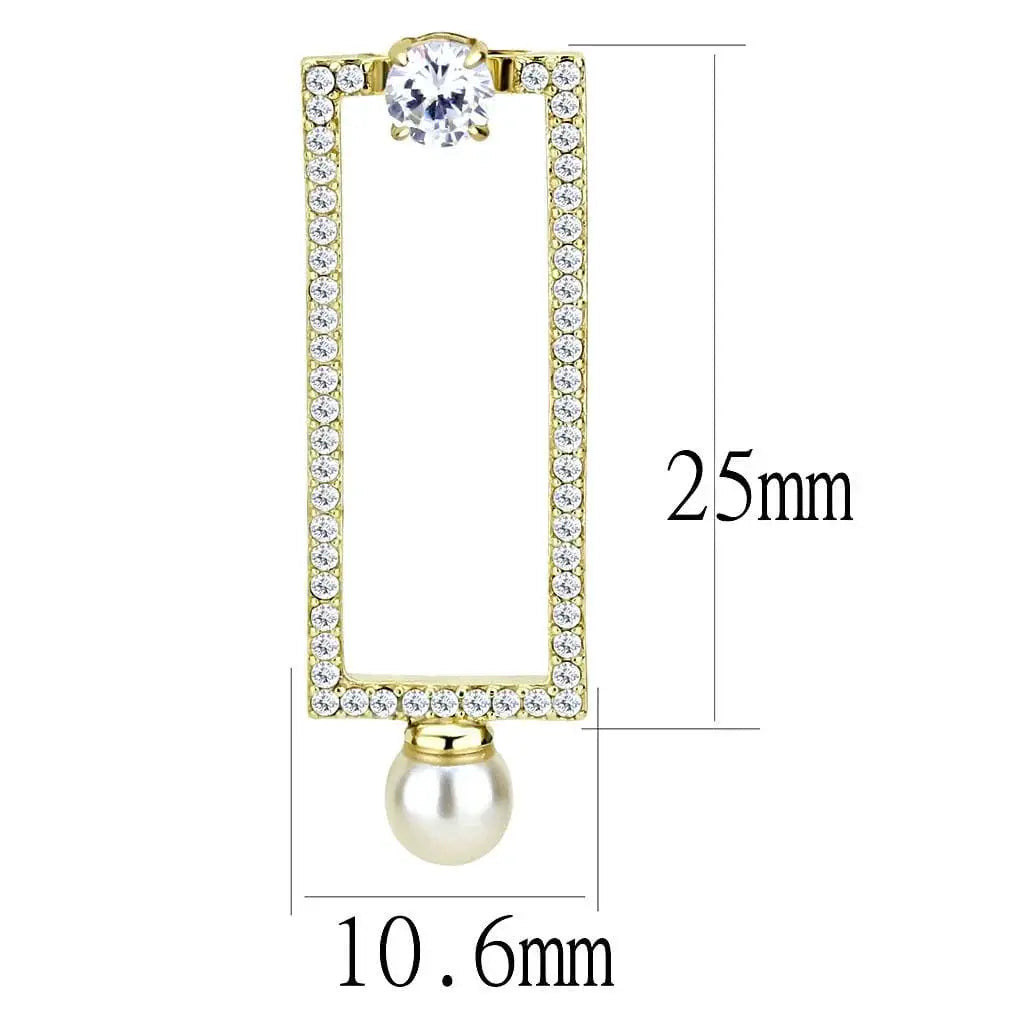 Alamode IP Gold(Ion Plating) Stainless Steel Earrings with Synthetic Pearl in White - Alamode - Flyclothing LLC