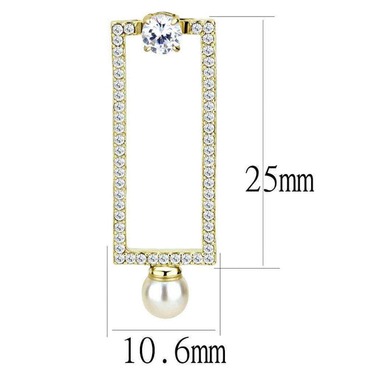 Alamode IP Gold(Ion Plating) Stainless Steel Earrings with Synthetic Pearl in White - Alamode - Flyclothing LLC