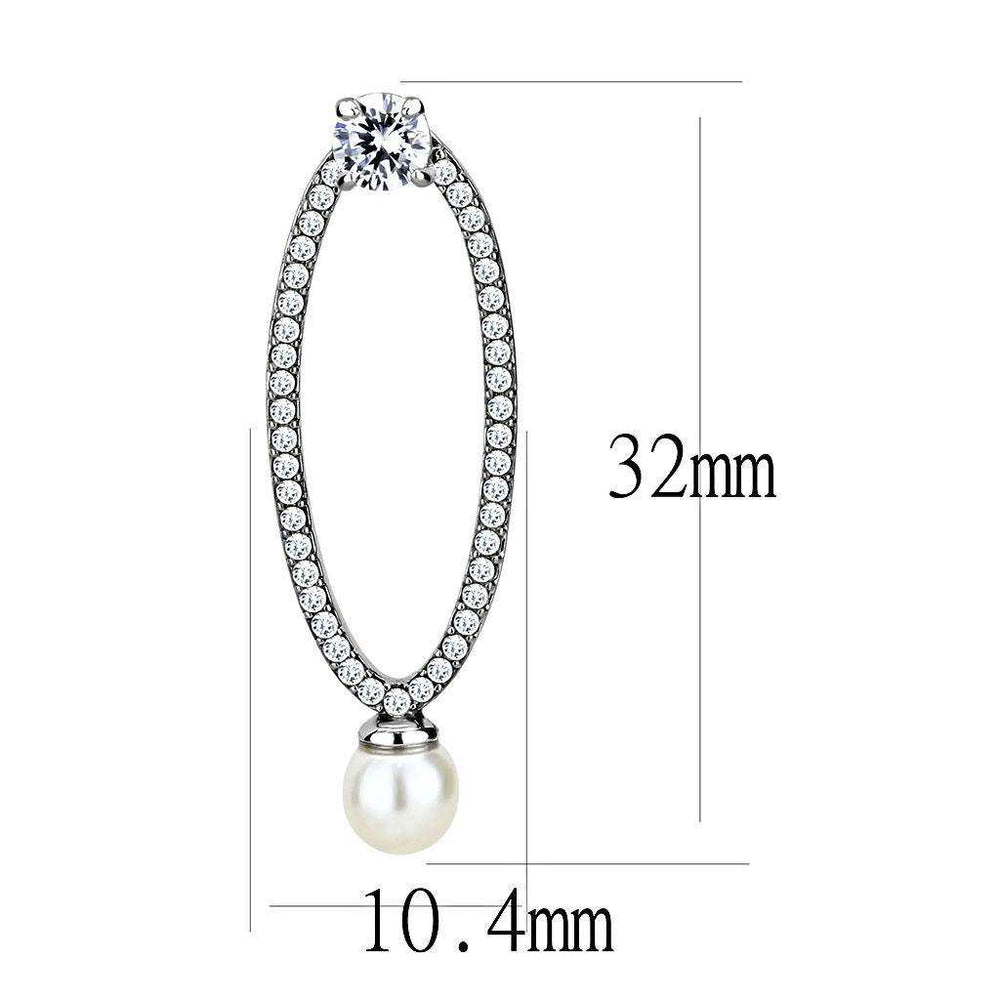 Alamode High polished (no plating) Stainless Steel Earrings with Synthetic Pearl in White - Alamode - Flyclothing LLC