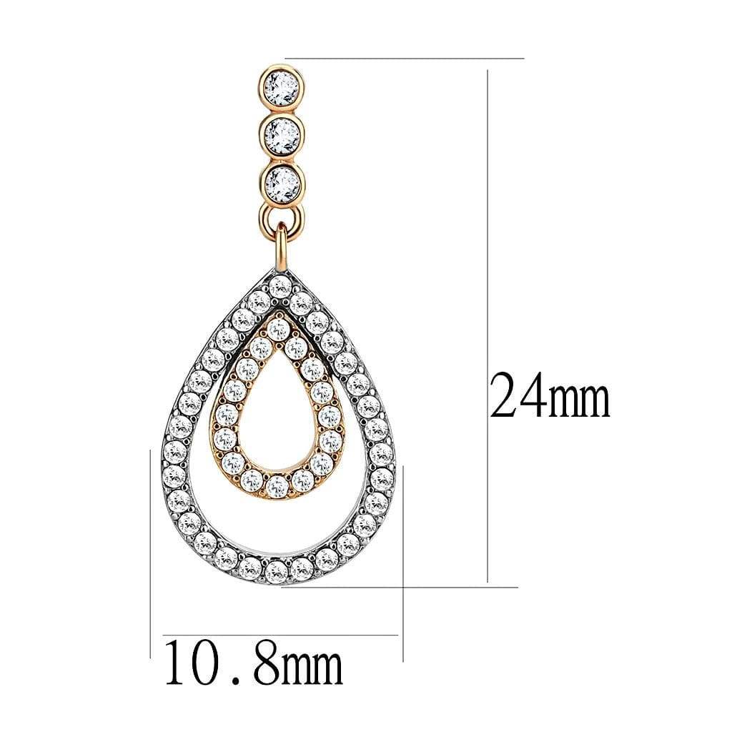 Alamode Two-Tone IP Rose Gold Stainless Steel Earrings with AAA Grade CZ in Clear - Alamode - Flyclothing LLC