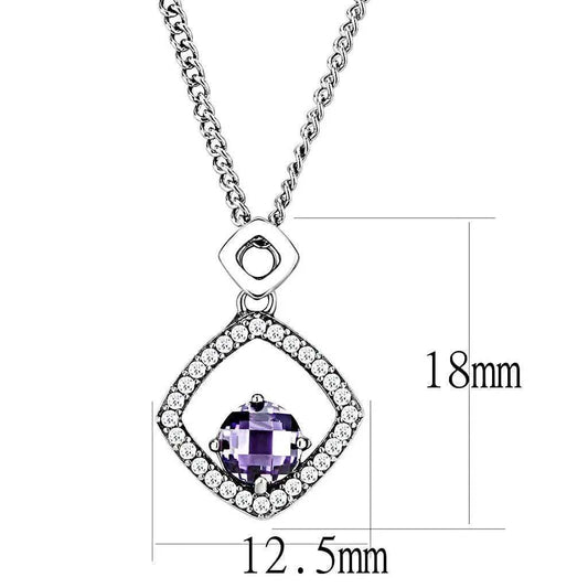 Alamode High polished (no plating) Stainless Steel Chain Pendant with AAA Grade CZ in Amethyst - Alamode - Flyclothing LLC