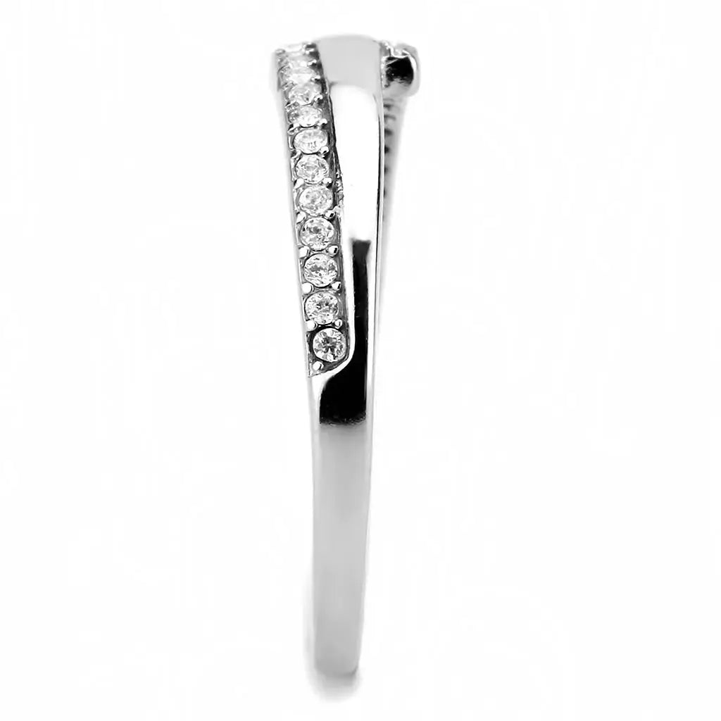 Alamode High polished (no plating) Stainless Steel Ring with AAA Grade CZ in Clear - Alamode - Flyclothing LLC