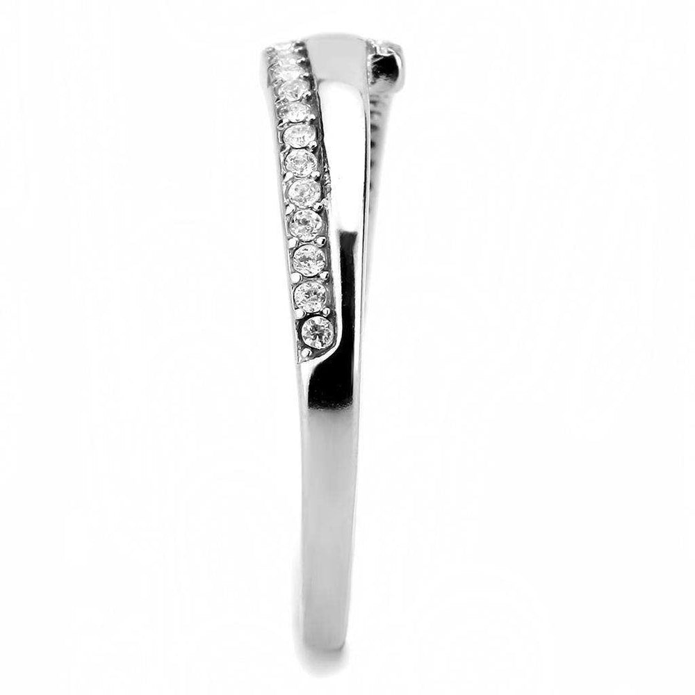 Alamode High polished (no plating) Stainless Steel Ring with AAA Grade CZ in Clear - Alamode - Flyclothing LLC