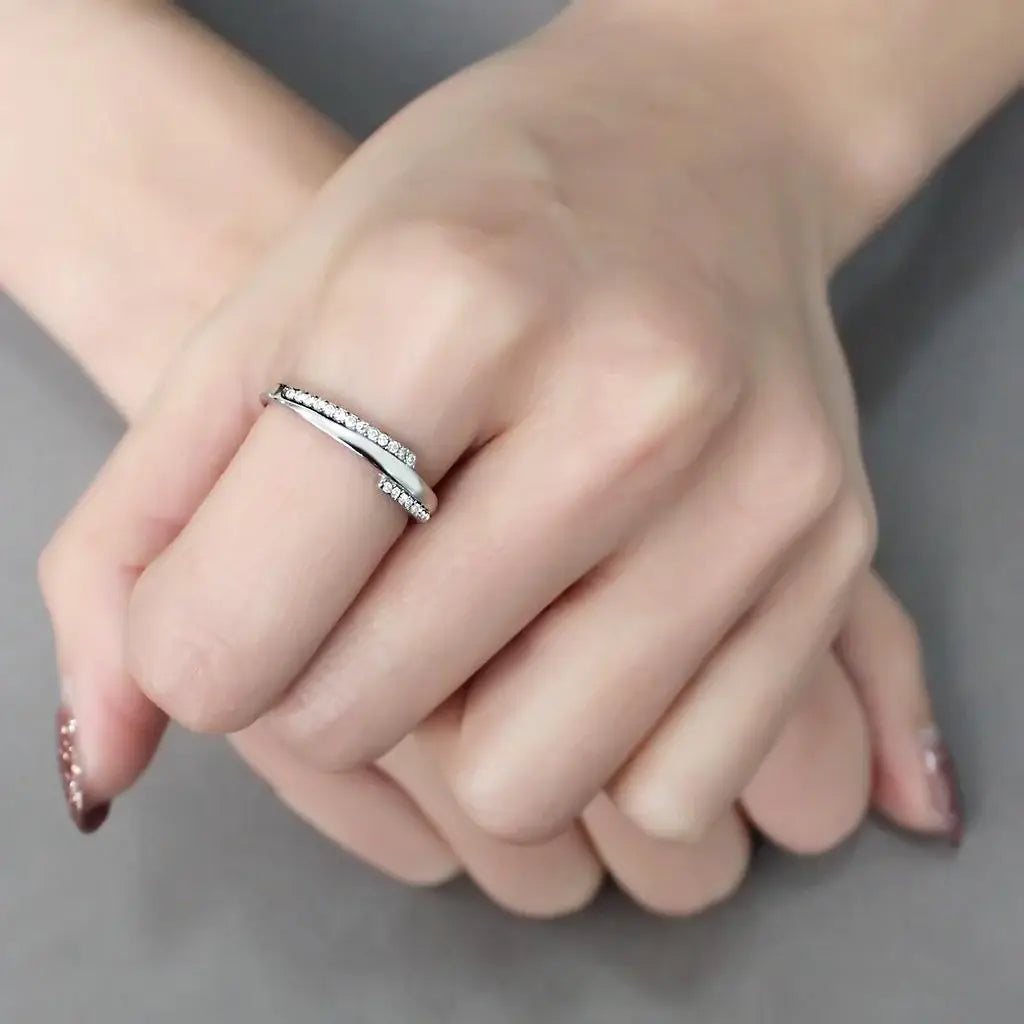 Alamode High polished (no plating) Stainless Steel Ring with AAA Grade CZ in Clear - Alamode - Flyclothing LLC