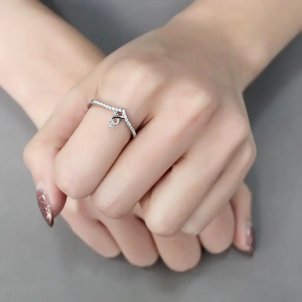 Alamode High polished (no plating) Stainless Steel Ring with AAA Grade CZ in Clear - Alamode - Flyclothing LLC