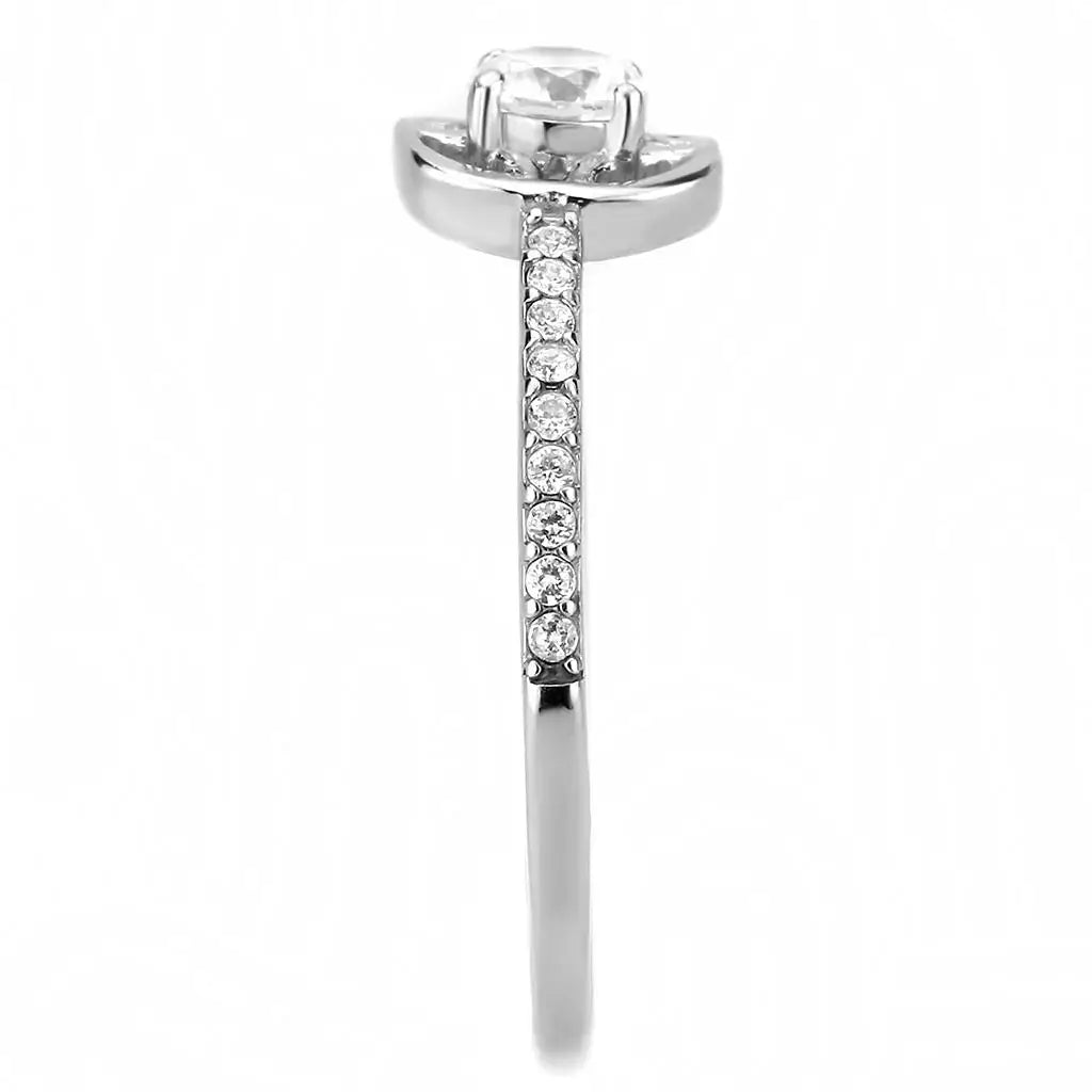 Alamode High polished (no plating) Stainless Steel Ring with AAA Grade CZ in Clear - Alamode - Flyclothing LLC