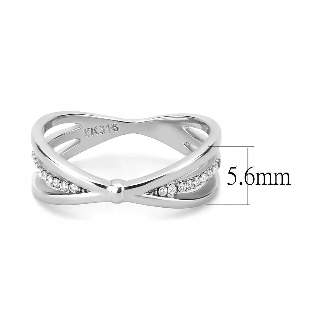 Alamode High polished (no plating) Stainless Steel Ring with AAA Grade CZ in Clear - Alamode - Flyclothing LLC